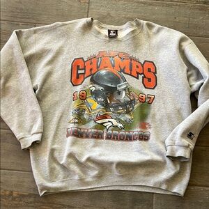 STARTER Gray Denver Broncos AFC Champs Crewneck Sweater